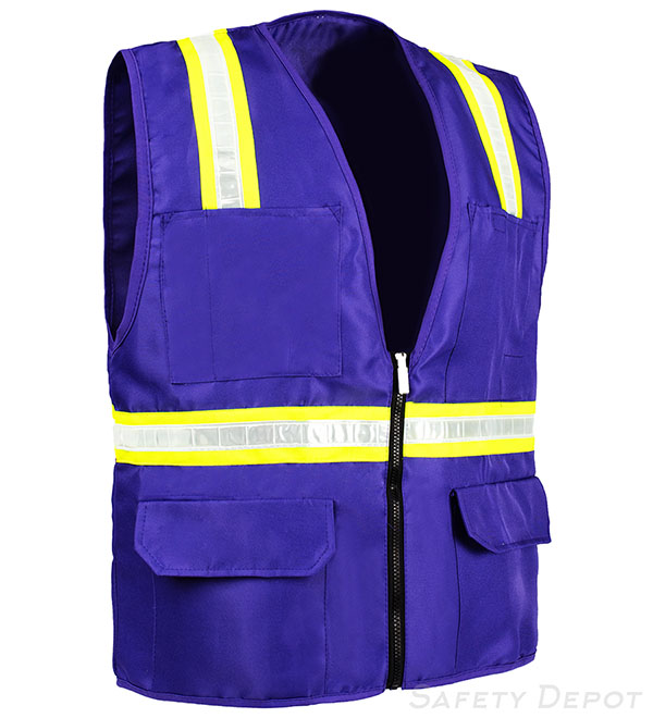 8038APRP Purple Reflective Safety Vest MultiPocket Zipper